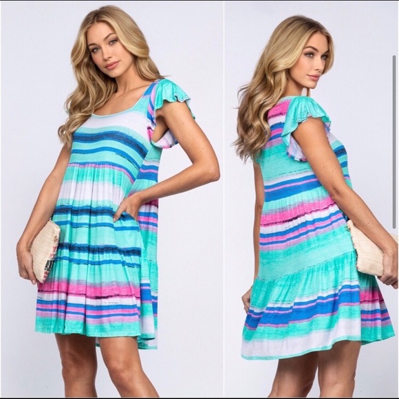 Striped colorful empire summer dress - Picture 2 of 4